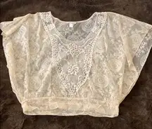 Cream Ivory Colored Sheer Lace Blouse / Top with Open Sides