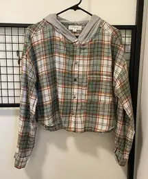 NWOT‎ | No Comment women’s hooded flannel top — large
