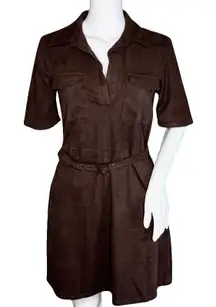 Zara Dress Womens Small Brown Fit & Flare Belted Microfiber‎ Basic Minimalist