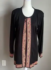 Exclusively Misook Black Pink Paisley Embellished Cardigan Acrylic