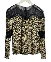 Zara Basic Top Women S Chetah Leopard Lace Illusion Mobwife CB92S Y2K Bratz Fall