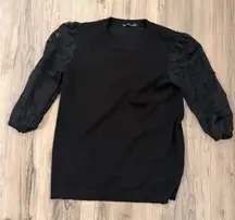 Adrianna Papell Black Top with Lace Sleeves