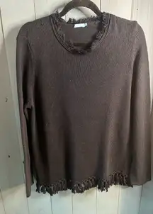 J. McLaughlin Black Fringed Crew Neck Sweater | Size XL