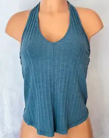 - Blue, Sleeveless, Halter, Tank Top