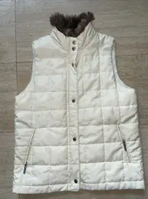 Lauren Ralph Lauren Womens Medium Vest Cream‎ Quilted Fur Collar Full Zip