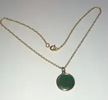 Green Enamel and Gold Tone Vintage Cheerleader Pendant Necklace