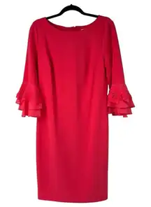 Calvin Klein Pink Chiffon-Cuff‎ Floral Appliqué Long Bell-Sleeve Dress