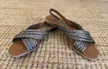 Calico Metallic Woven Leather Slingback Sandals Women’s Size (укажи свой) Square