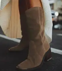 Vince Camuto Babellie Western Leather Suede Boot Side Zipper Golden Details 7M