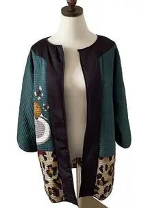 Very Vollbracht Sz XS Duck‎ Leopard Jacket Quilted Reversible Open Kimono Oregon