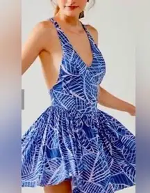 Kimchi Blue Blue Leaf Print Strappy Skater Romper Size L