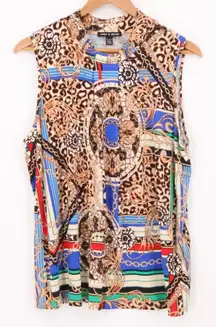 Cable Gauge Baroque Scarf Print Sleeveless Top Womens Leopard Stretch Size XL