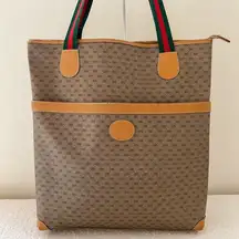 GUCCI Micro GG Sherry Line Canvas and Leather Tote