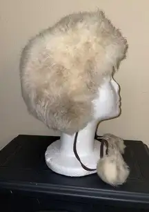 Vintage YSL Yves Saint Laurent fur‎ bonnet hat with pompoms One Size