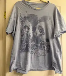 Aerie Graphic Distressed Oversized Boyfriend Blue Butterfly T-Shirt - size M