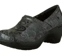 Nurse Mates Bryar Dark Gray & Black Paisley Patent Clogs Shoes Womens Sz 9M