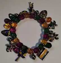 Mardi Gras Themed Silver Tone Beaded Fat Tuesday Stretch Charm Bracelet