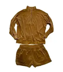 AERIE Offline Tan Terry Cloth Sweatshirt and Shorts Set Size XL