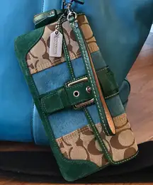 Coach Signature Suede Stripe Wristlet Zipper Pouch, Y2K