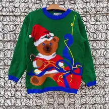 Vintage 90s Bravo teddy bear ugly Christmas knit sweater