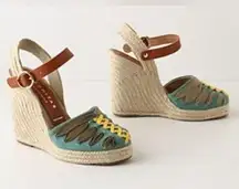 Anthropologie  Paloma Barcelo Teal Shoelace Wedge‎ Espadrilles Size 9