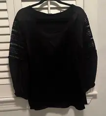 Elie Tahari black silk lace tunic top scoop neck full sleeve $350 XL