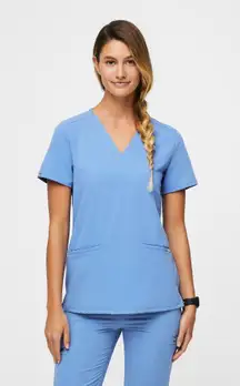 FIGS Casma Three-Pocket Scrub Top Ceil Blue