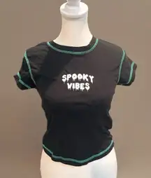 Forever 21 Women's Spooky Vibes Black Crop Top T-Shirt Size S