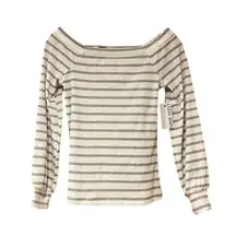 NINE West Striped Shirt Ribbed White and Gray Top Woman’s Size XS NWT