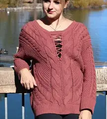 Express oversized woven dusty pink sweater