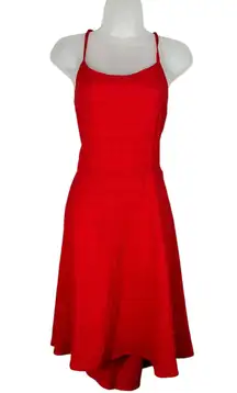 Curve Plus Size Red Open Back Strappy Textured Material Fit & Flare Dress