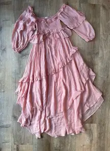 Spell & the Gypsy collective Blush Pink Off Shoulder Ruffle Maxi Dress Boho Romantic Sz S 