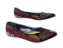 Rampage FLATS Size 9.5 slip on flats embroidered pointy toe multicolor Aztec