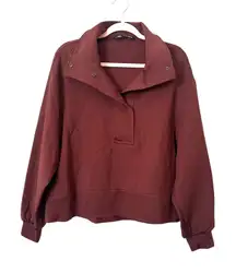 ZARA Snap Button Pullover Satin-Like Sweatshirt Brown Small‎