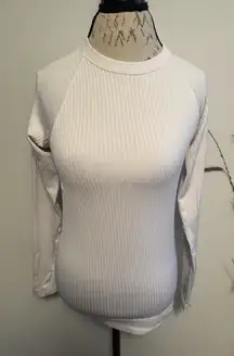 Lululemon Rest Less Pullover‎ Top Womens 8 White Ribbed Thumbholes