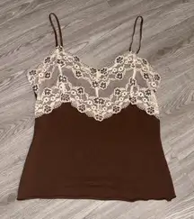 Brown With Cream Lace Cami Tank Top