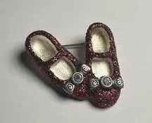 Rudy Red Dorothy Shoes Wizard Of Oz Glitter & Rhinestone Silver Tone Brooch Pin