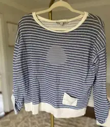 Jones New York Sport Blue White Striped Cotton Pullover Top
 Pocket M