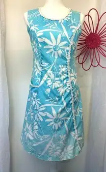 Dash About Mod Hippie 60s 70s Vintage Upcycled Shift Dress Blue Floral