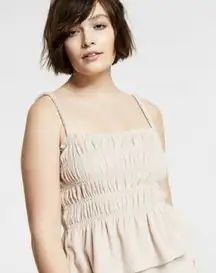 NWT Bar III Women's Square Neckline Terry Ruffled Smocked Top Naturally Nude XL