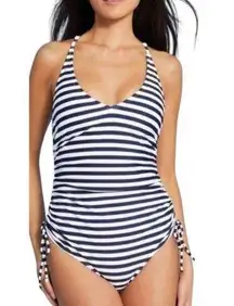 NWT Palisades Beach Club Navy Blue & White Striped One-piece Swimsuit