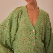 FARM RIO Green Textured Knit Cardigan M