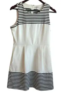 Madewell Women Mini‎ Dress M Ivory Black Stripes Preppy Coastal Travel Nautical