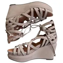 Like New Gentle Souls Leather Joy Wedge Lace Up Sandals Taupe Size 5.5