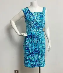 Sandra Darren  Women's Blue Sheath Dress Size 6 Abstract Print Aqua