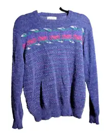 VTG Granny Cottage Core Sweater Periwinkle Blue Pink Gma‎ XL PARTNERS Retro