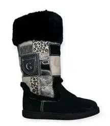Guess 𖡛 Harmonie Mixed Media Patchwork Fur Lined Tall Winter Boot 𖡛 Black 𖡛 7M