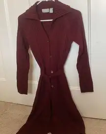 Maroon woman’s size XS ribbed sweater dress / or worn shirt and leggings