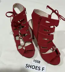 Woman’s RNR Republic Open Toe Strappy Tie Red Stiletto Heel Shoe 8 M