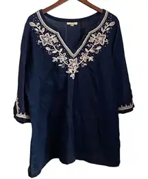 Charter Club Luxury 100% Linen Tunic Top embroidery. Coastal Grandma Resortwear
